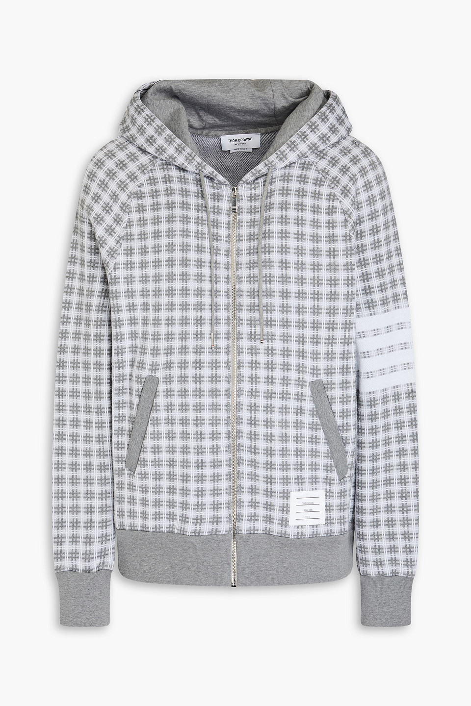 Checked jacquard-knit cotton zip-up hoodie