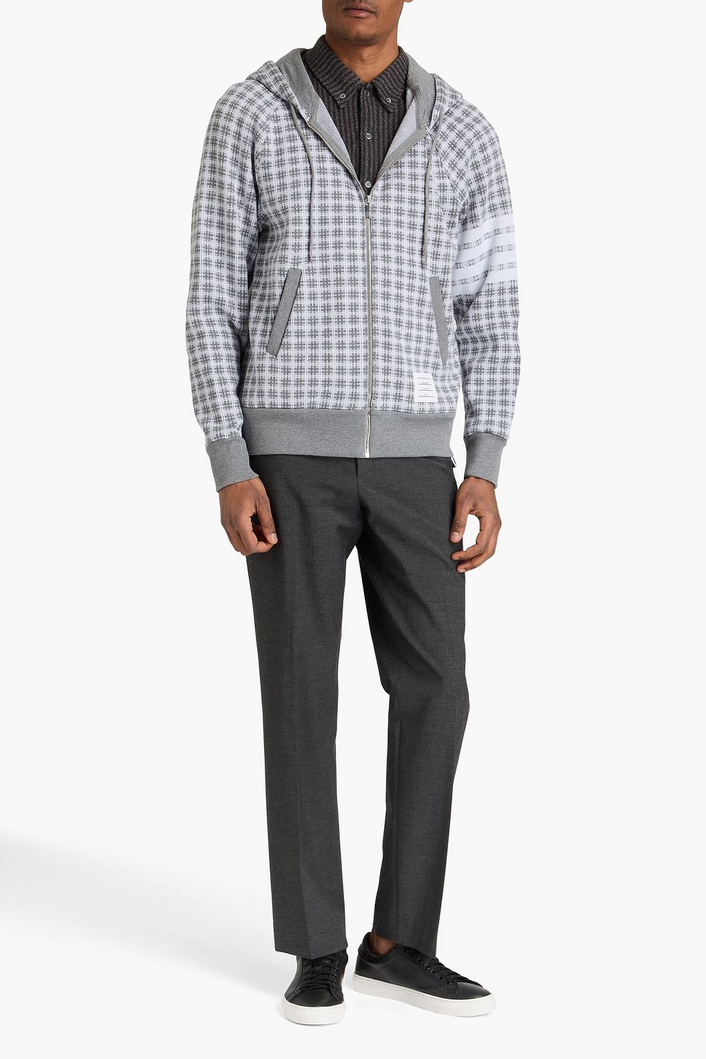THOM BROWNE Checked jacquard-knit cotton zip-up hoodie