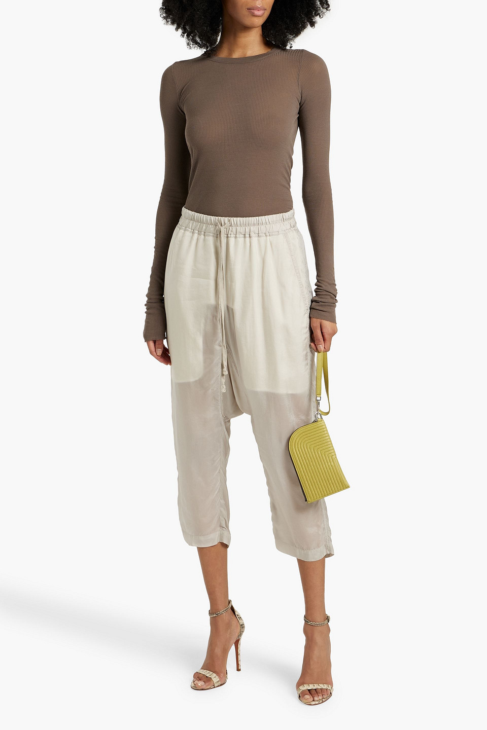 Rick Owens Ribbed Jersey Top In Taupe