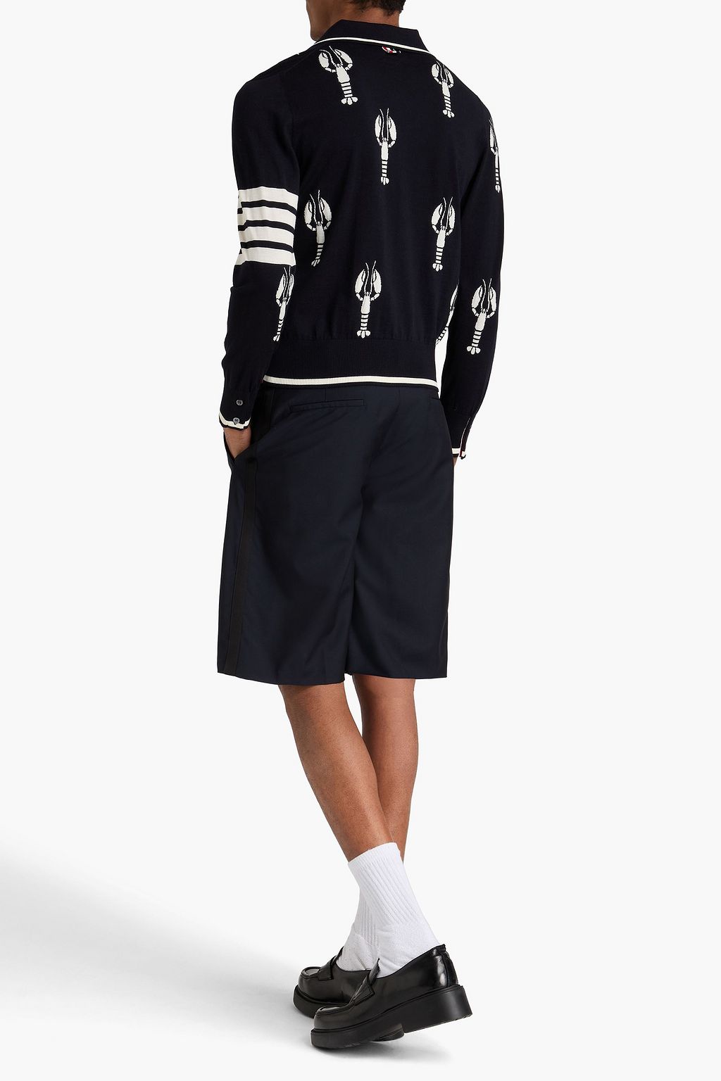 THOM BROWNE كنزة رياضية بولو من الصوف بحبكة إنتارسيا