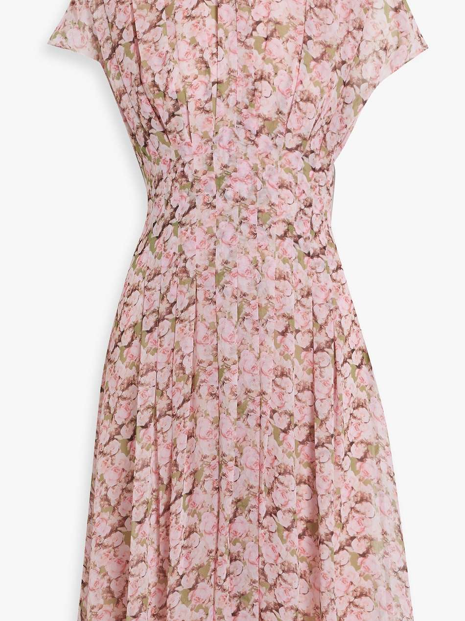 pleated floral-print chiffon dress