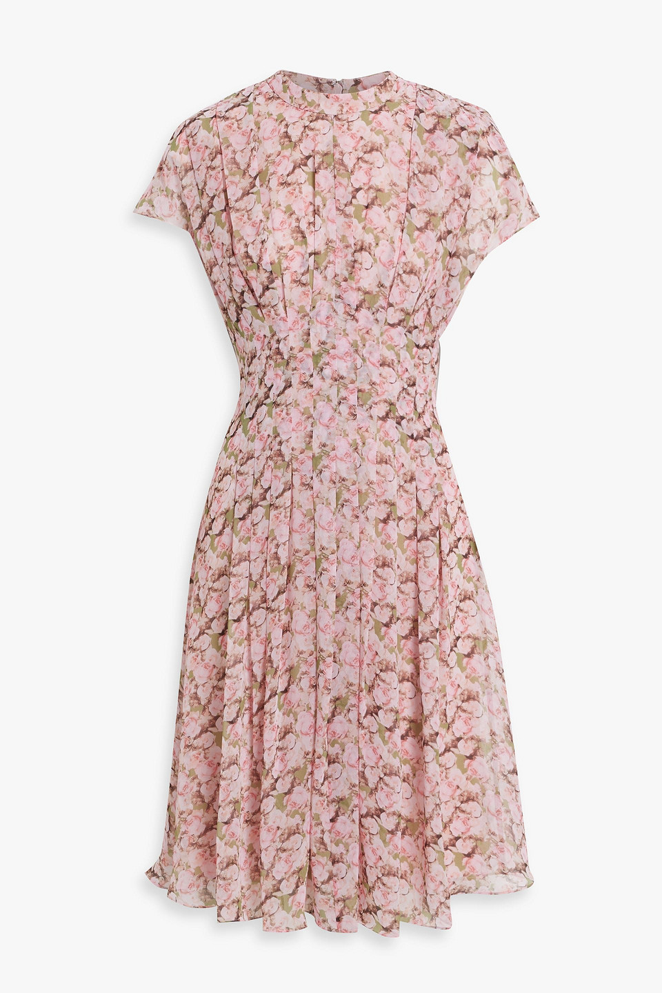 Mikael Aghal Kleid Aus Chiffon Mit Floralem Print Und Falten In Baby-pink