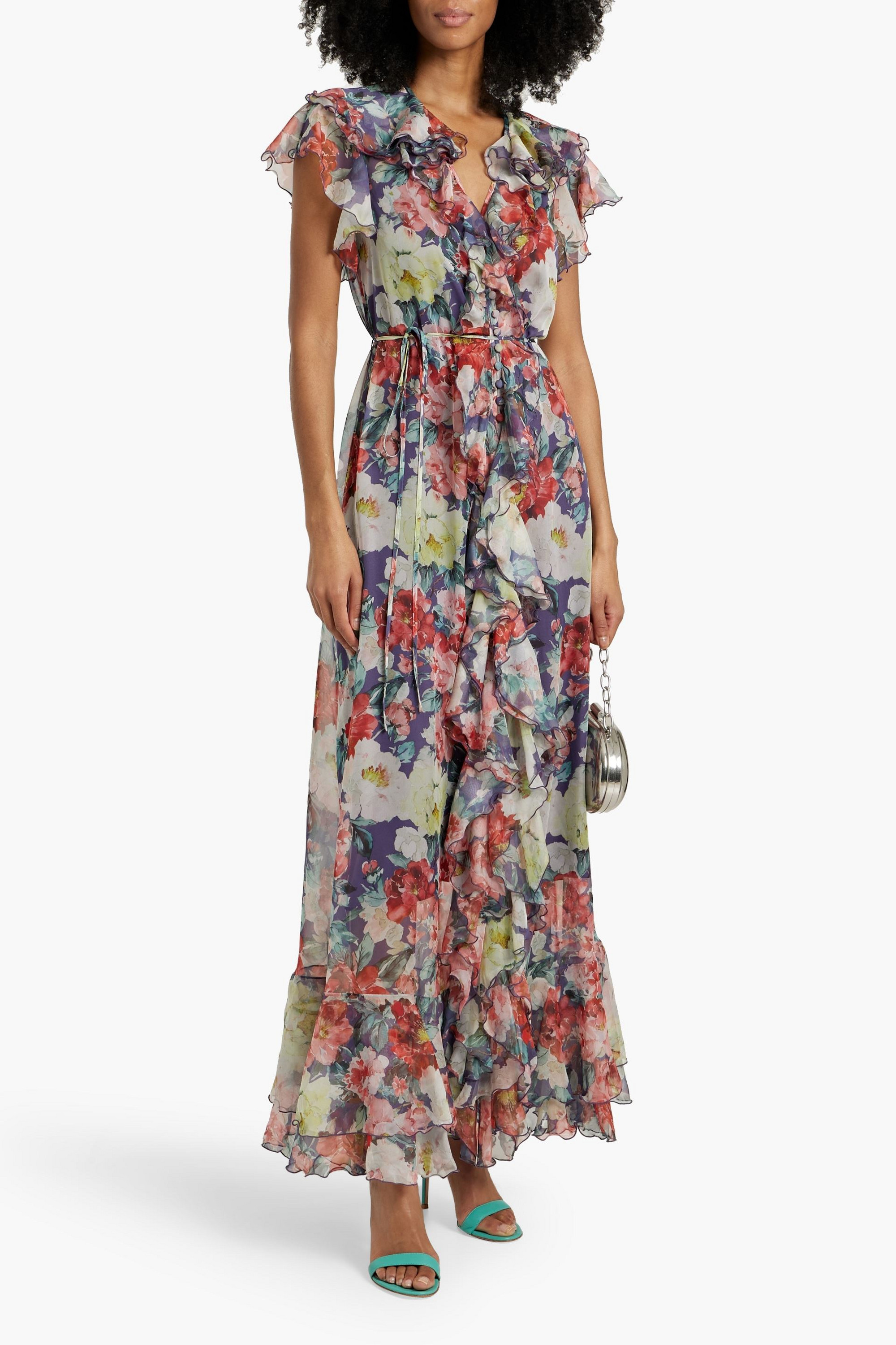 MIKAEL AGHAL Ruffled floral-print chiffon maxi dress