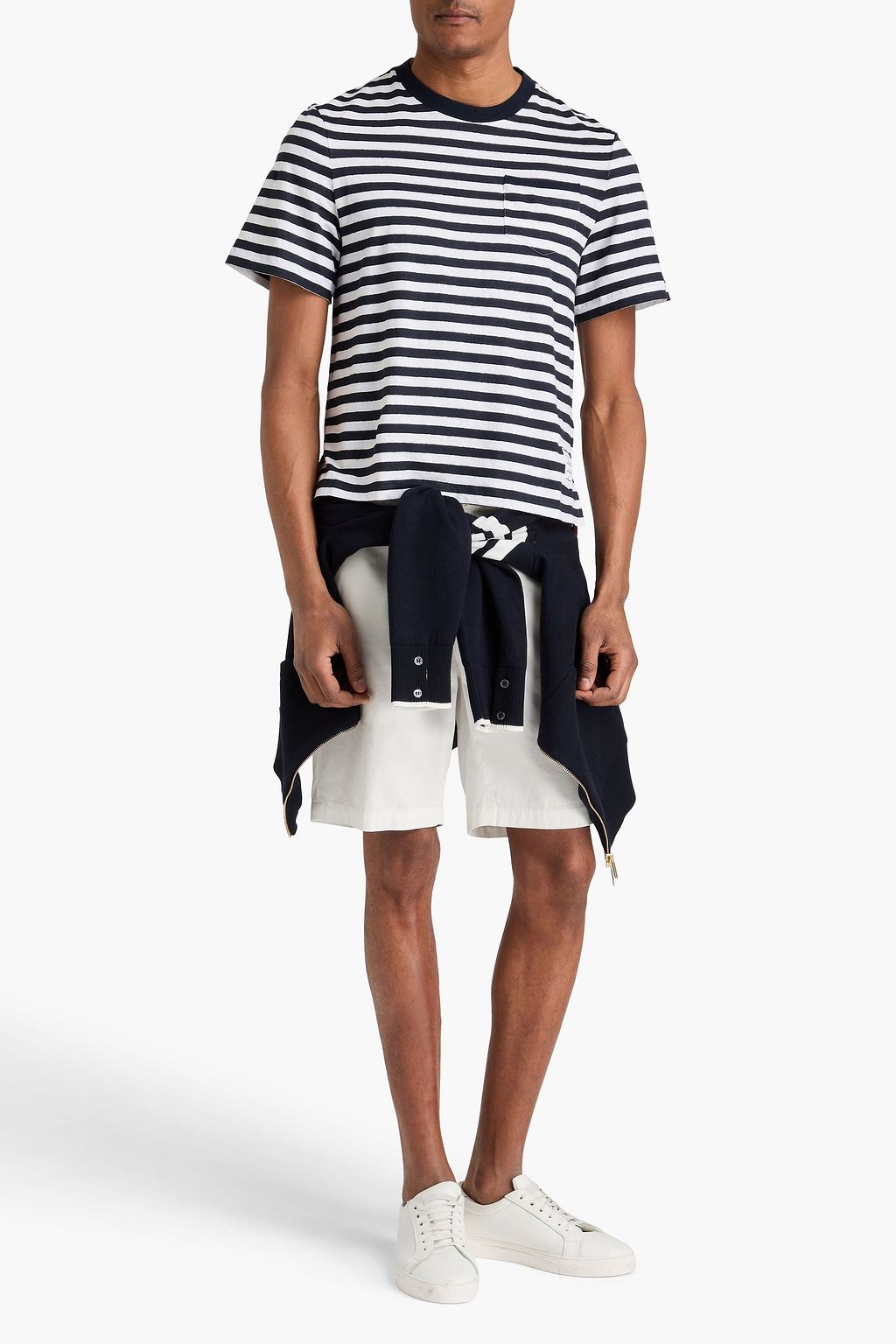 THOM BROWNE Striped linen-blend jersey T-shirt