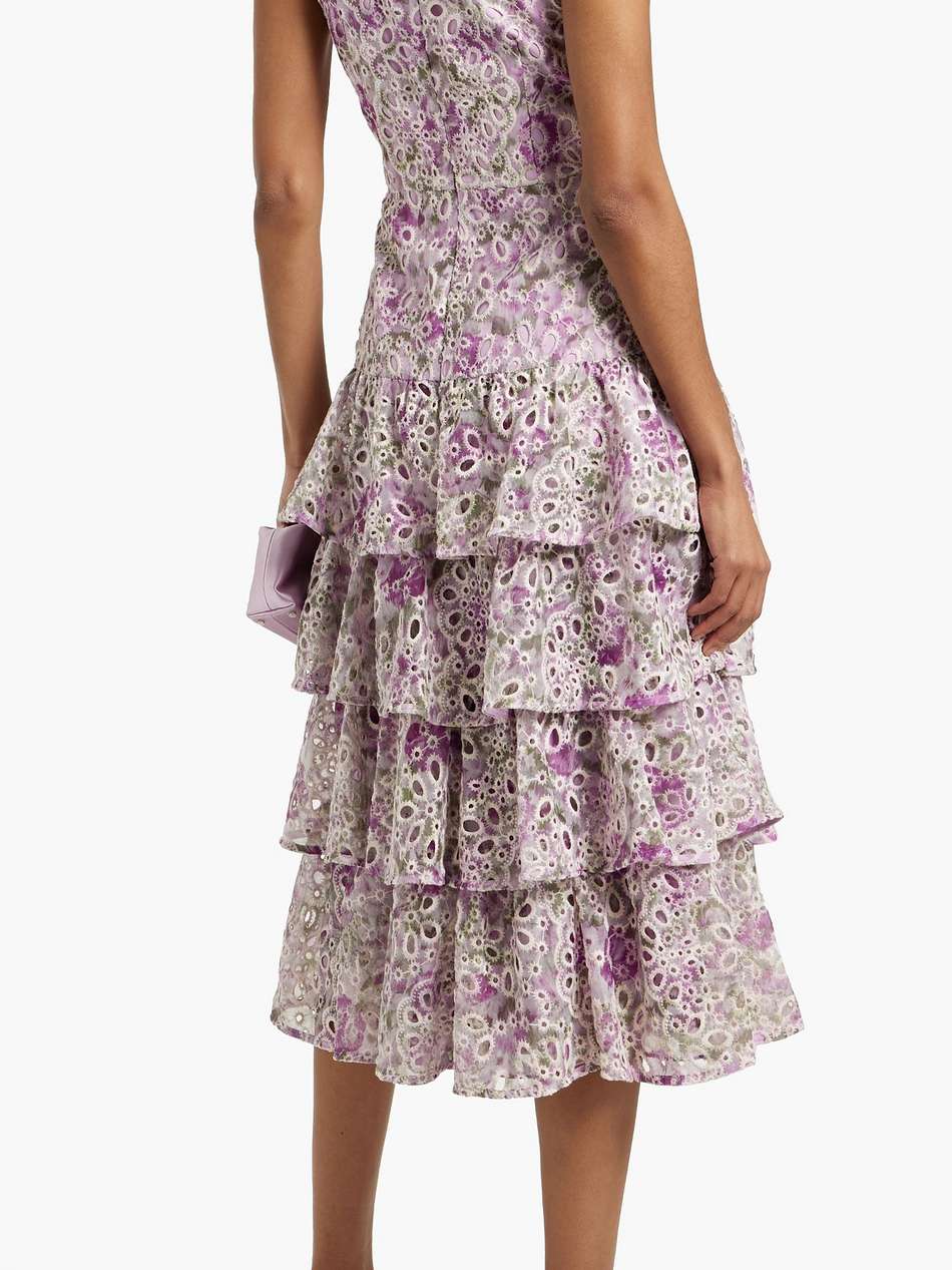 tiered floral-print broderie anglaise midi dress