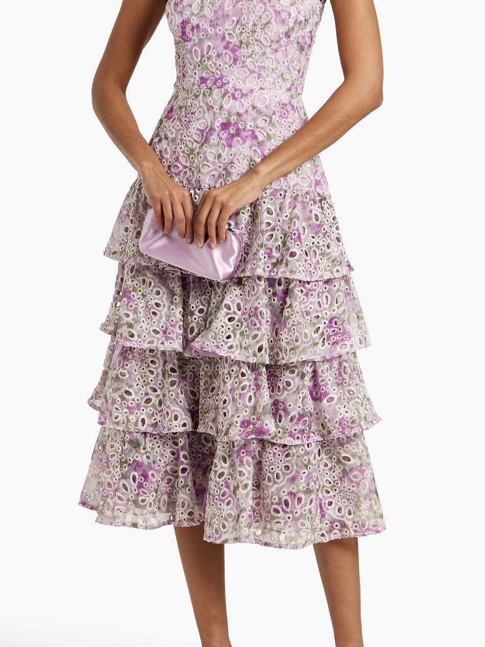 tiered floral-print broderie anglaise midi dress