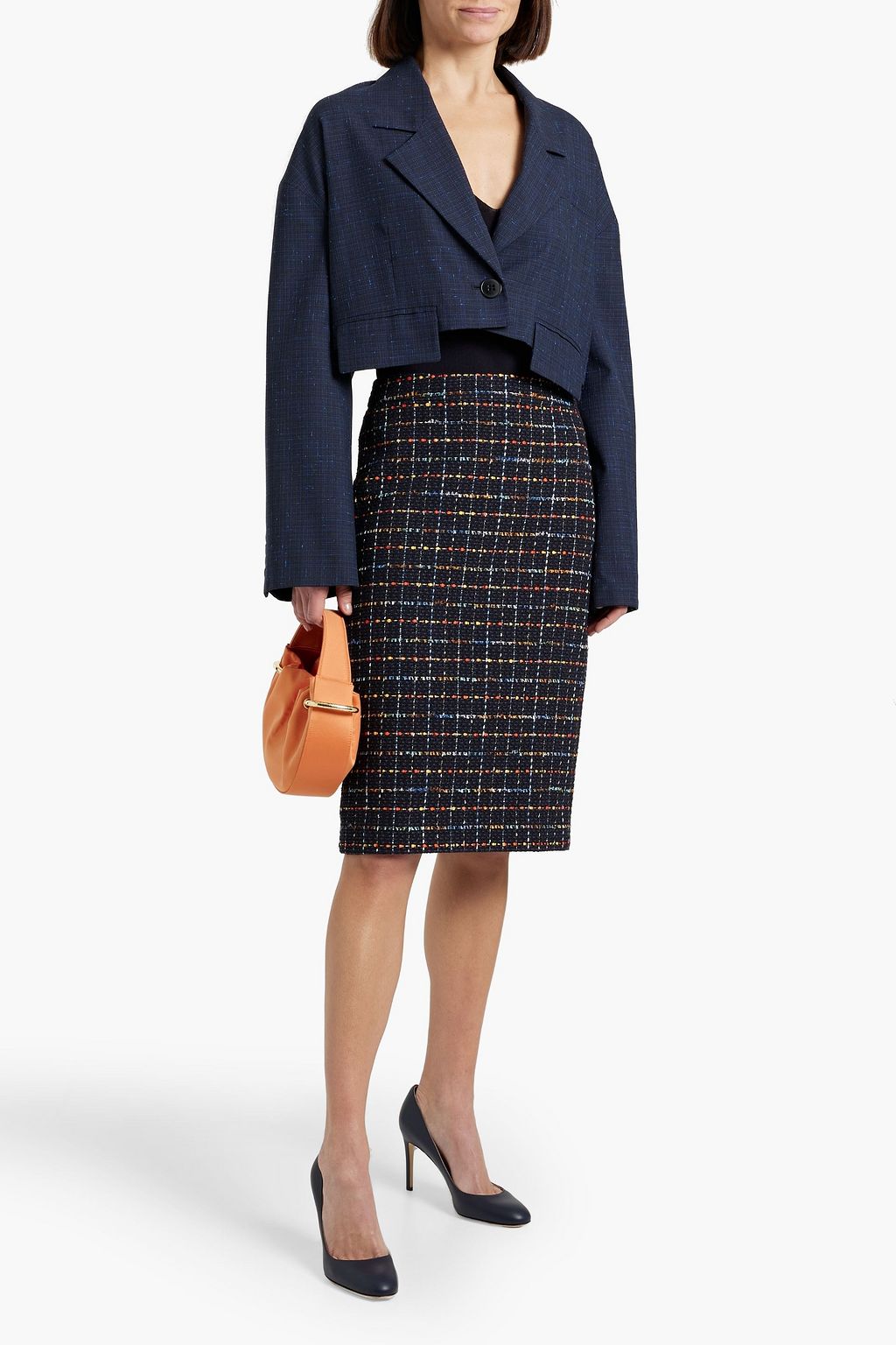 VERONICA BEARD Nervi checked cotton-blend tweed pencil skirt