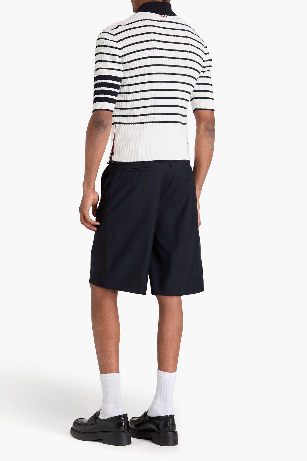 THOM BROWNE Striped cable-knit cotton polo shirt