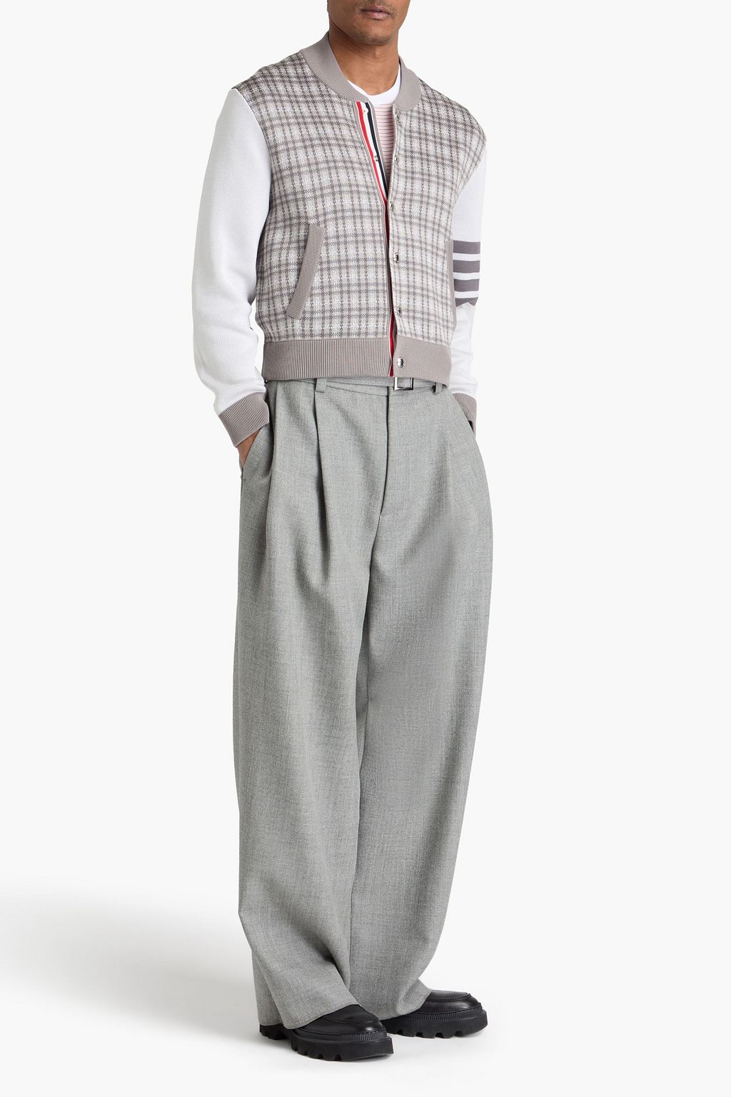 THOM BROWNE جاكيت بومر مصنوع من مزيج القطن والحرير والصوف بحبكة الجاكار