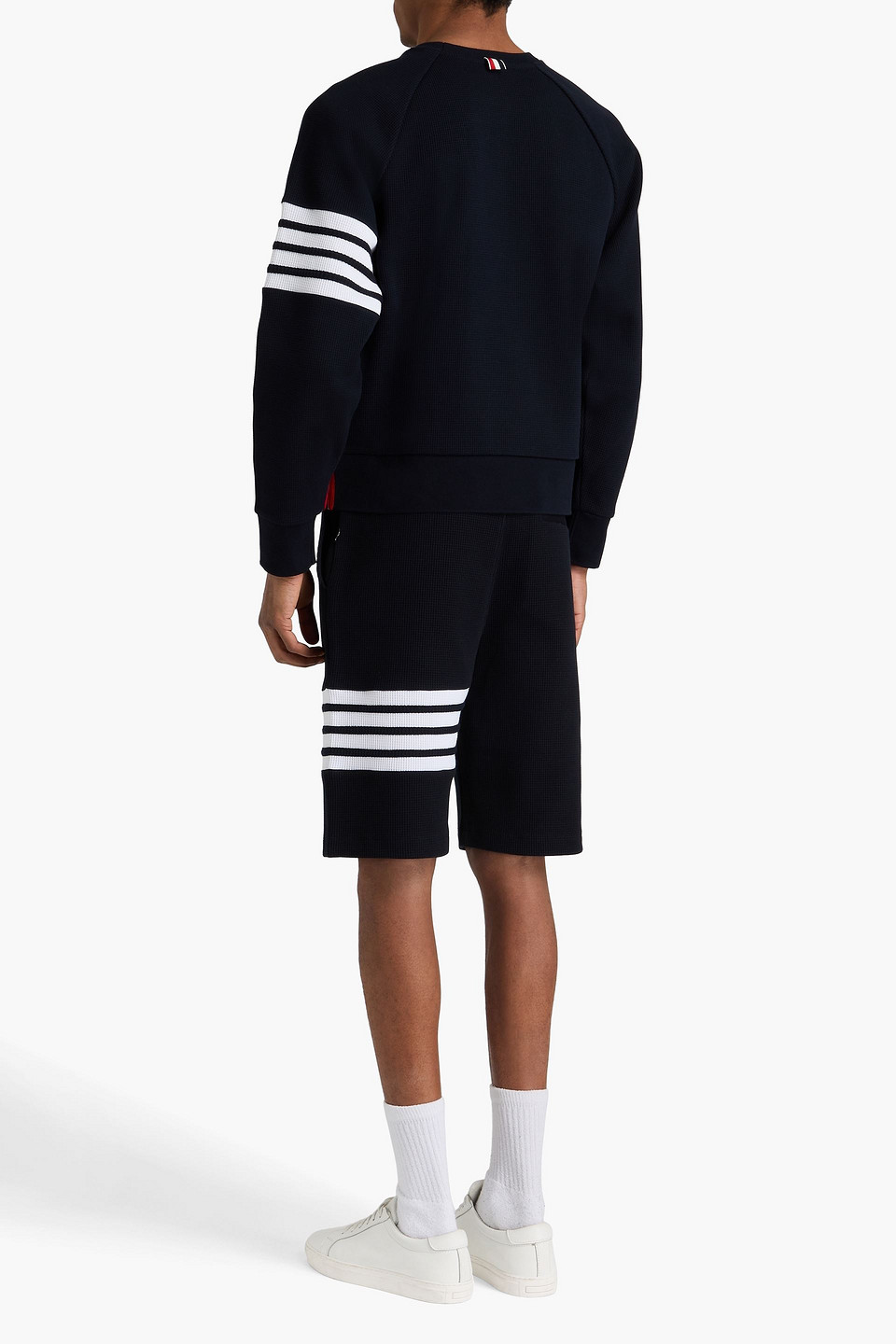  Thom Browne - Pullover Aus Baumwolle In Waffelstrick Mit Streifen - Blau - 00 