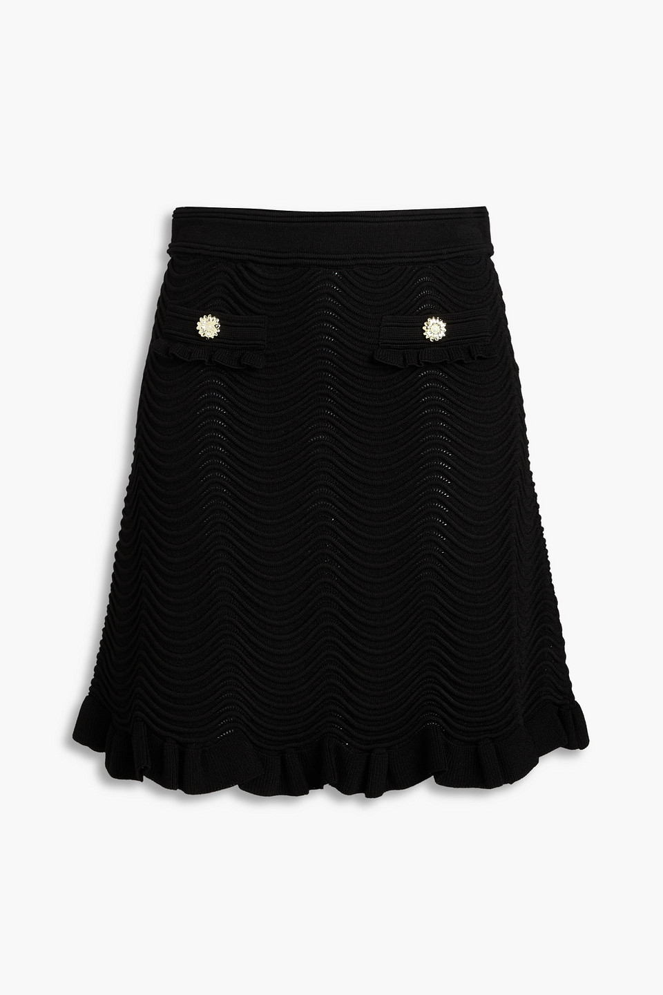 Sandro - Ruffled textured-knit mini skirt - Black - FR 36