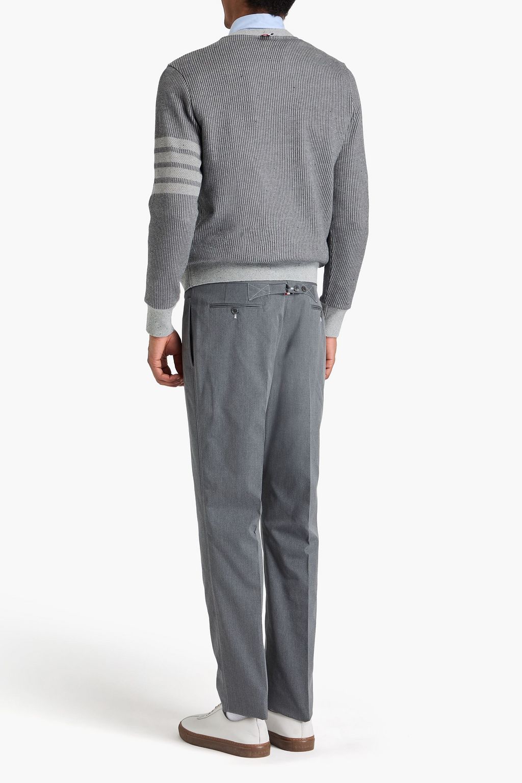THOM BROWNE كنزة رياضية مضلّعة من مزيج الحرير والقنب وقطن دونيغال