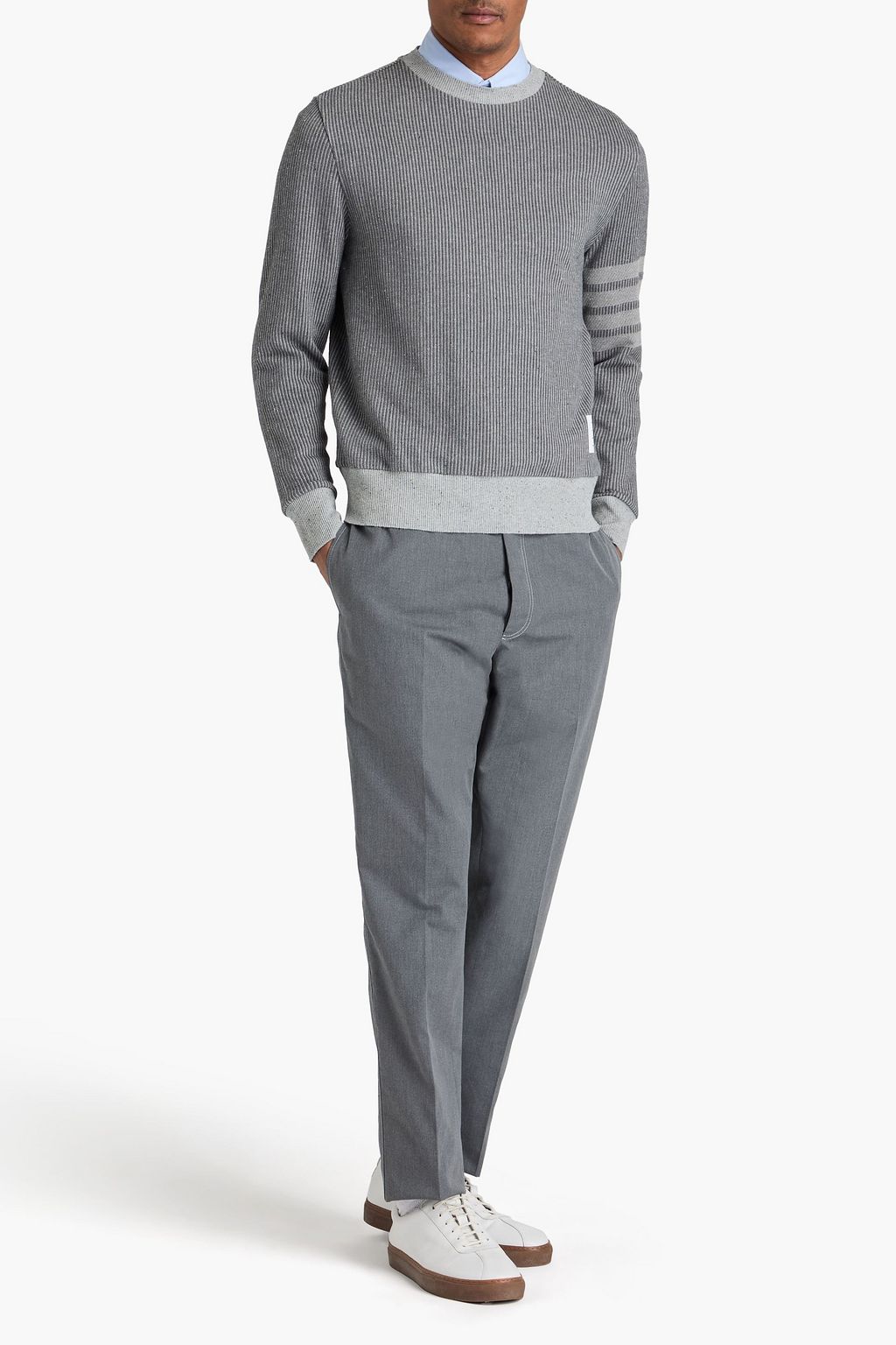 THOM BROWNE كنزة رياضية مضلّعة من مزيج الحرير والقنب وقطن دونيغال