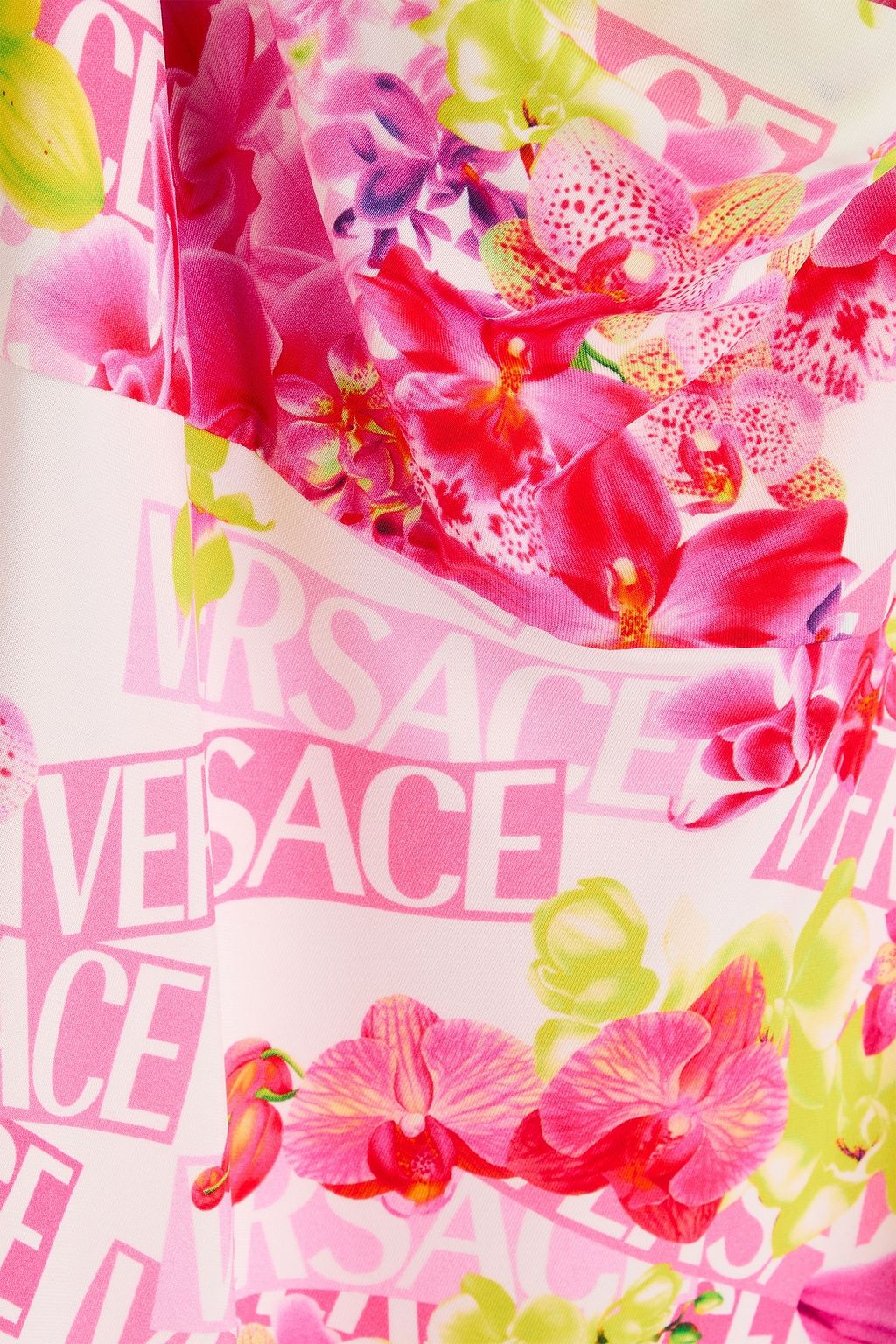 VERSACE فستان متوسط الطول من الجيرسي بتصميم منسدل مزين بطبعات