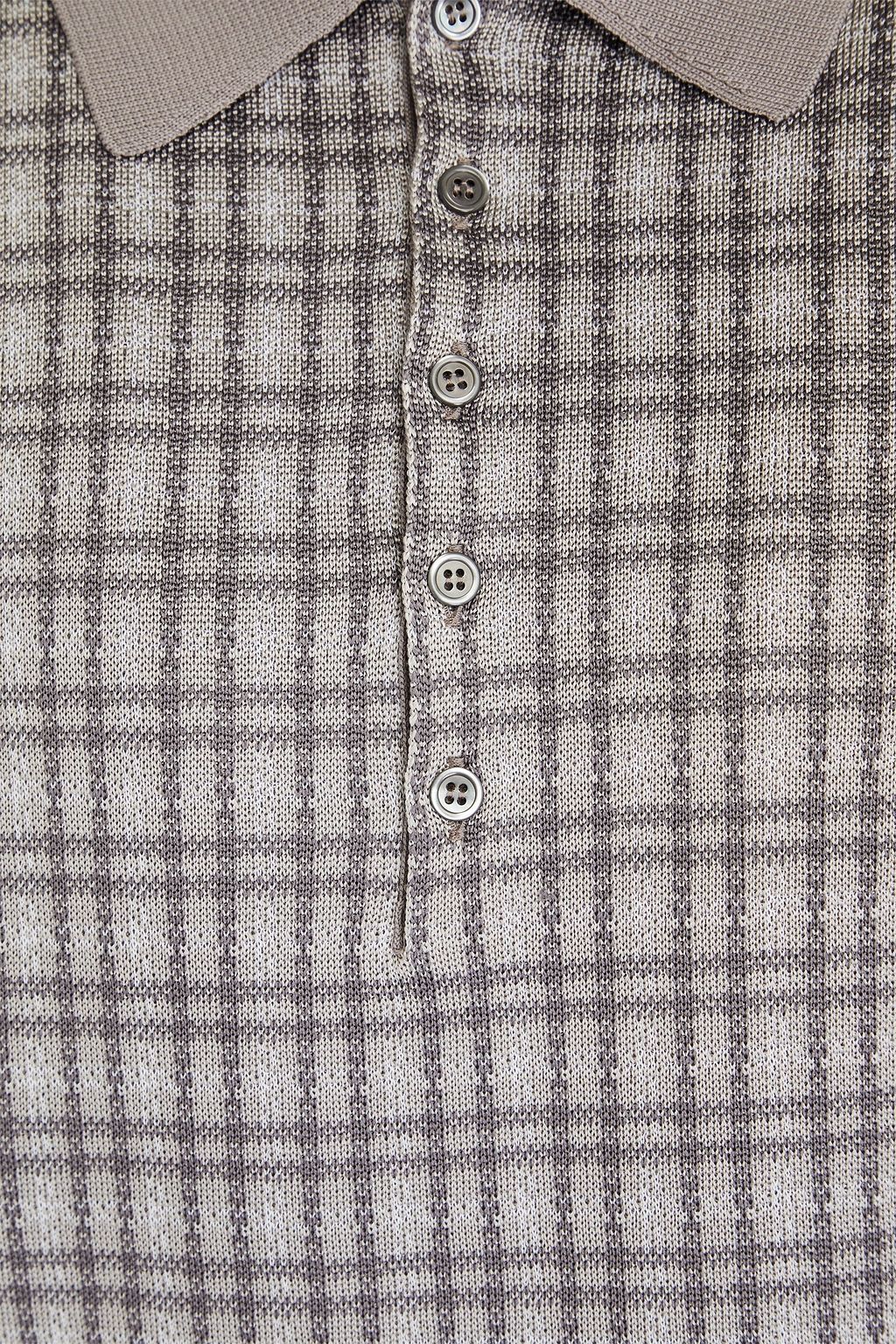 THOM BROWNE Checked silk and cotton-blend polo shirt