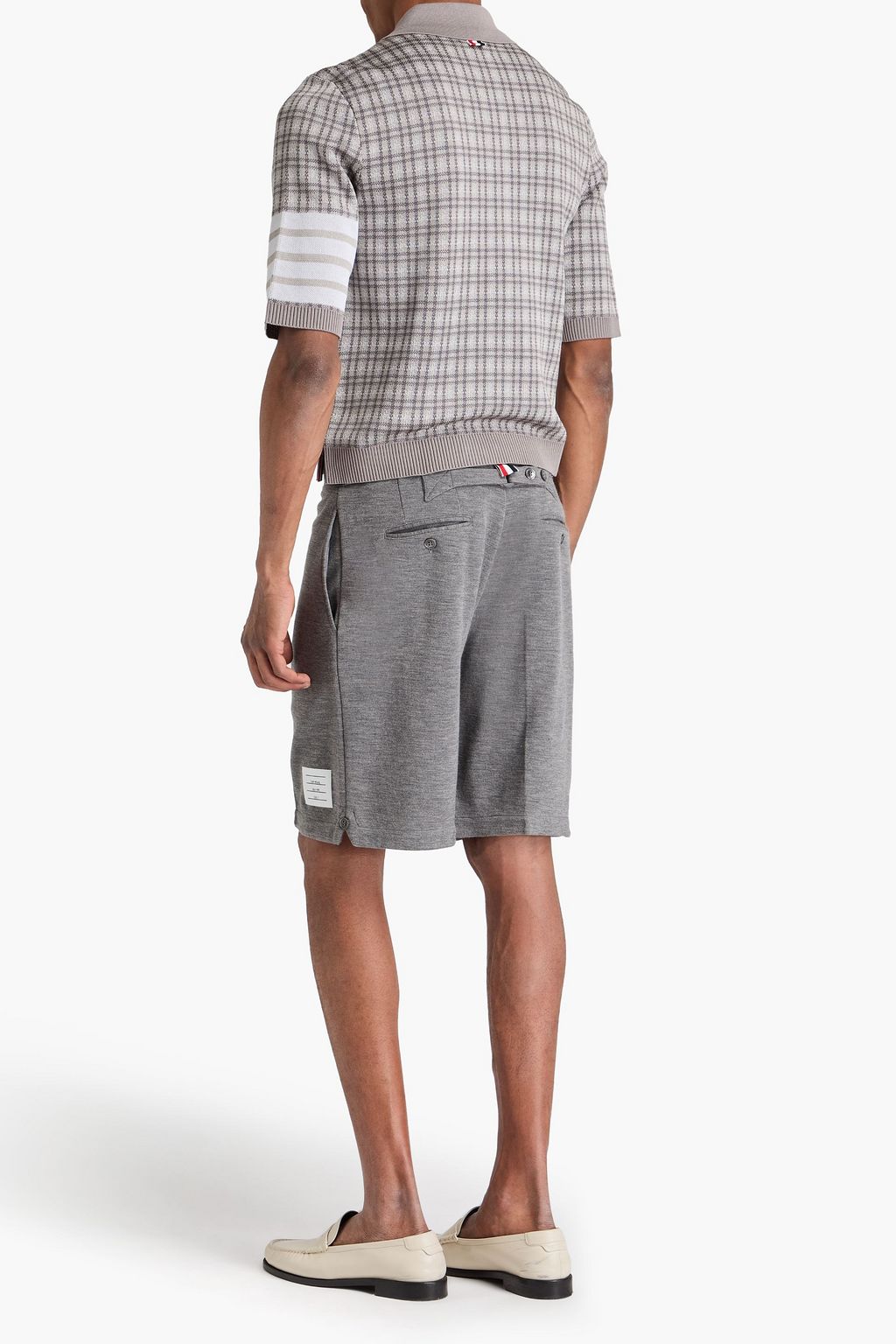THOM BROWNE Checked silk and cotton-blend polo shirt