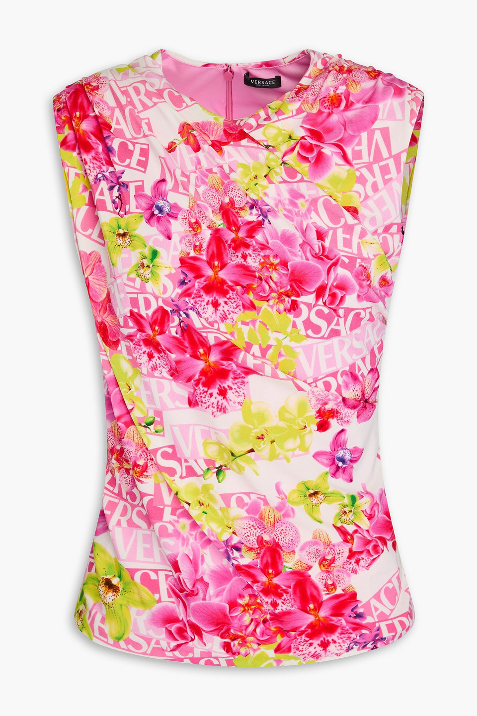 Versace - Draped printed stretch-jersey top - Pink - IT 46