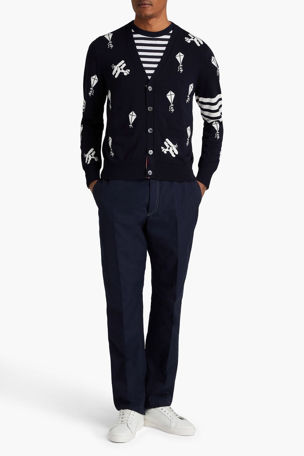 THOM BROWNE Intarsia merino wool and cotton-blend cardigan