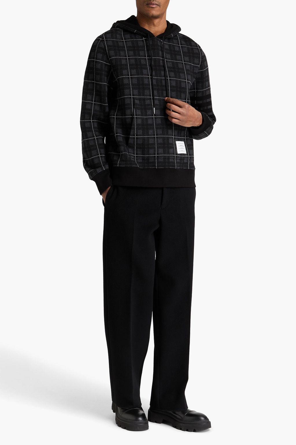 THOM BROWNE Checked jacquard-knit cotton-blend hoodie