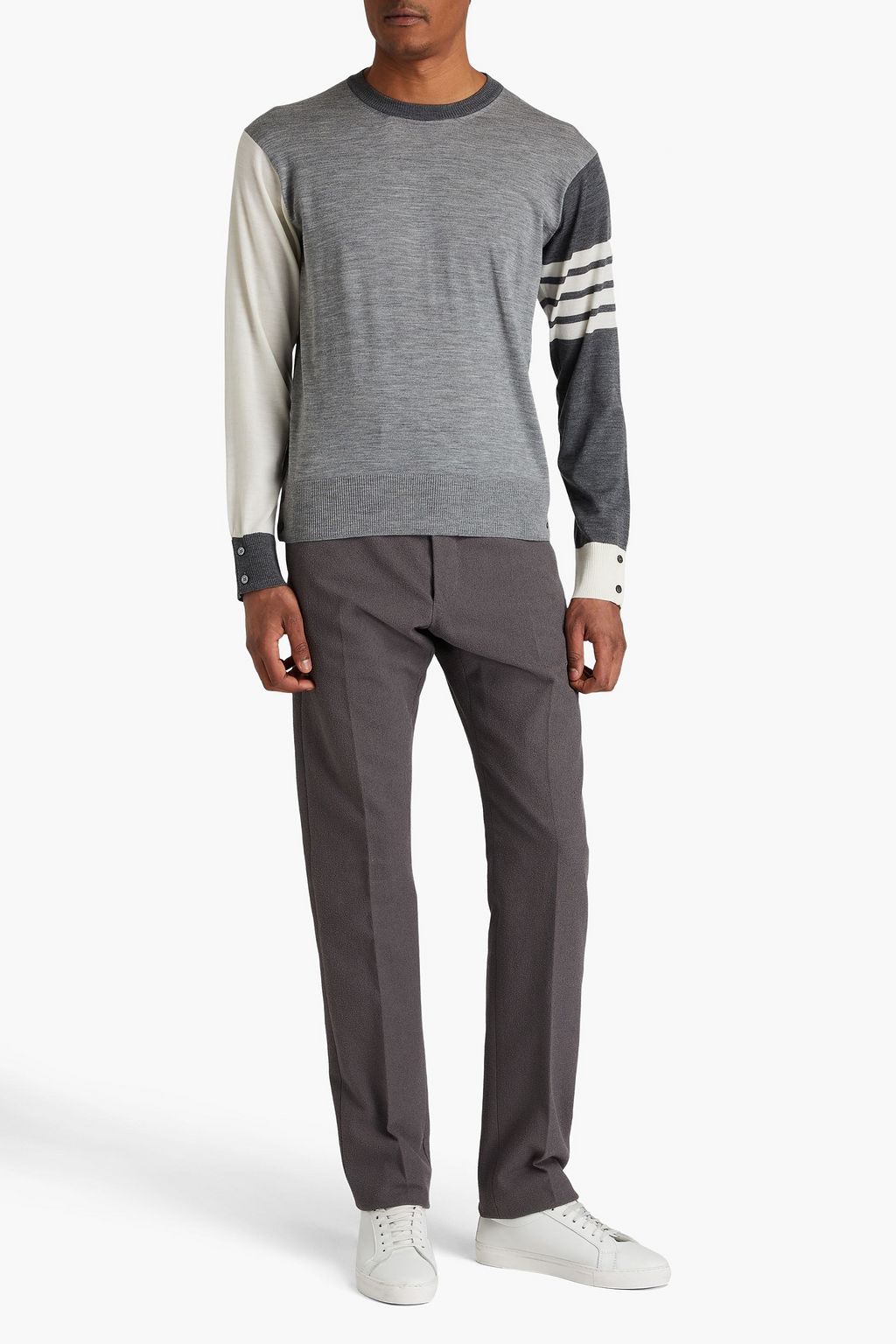 THOM BROWNE Striped color-block wool sweater