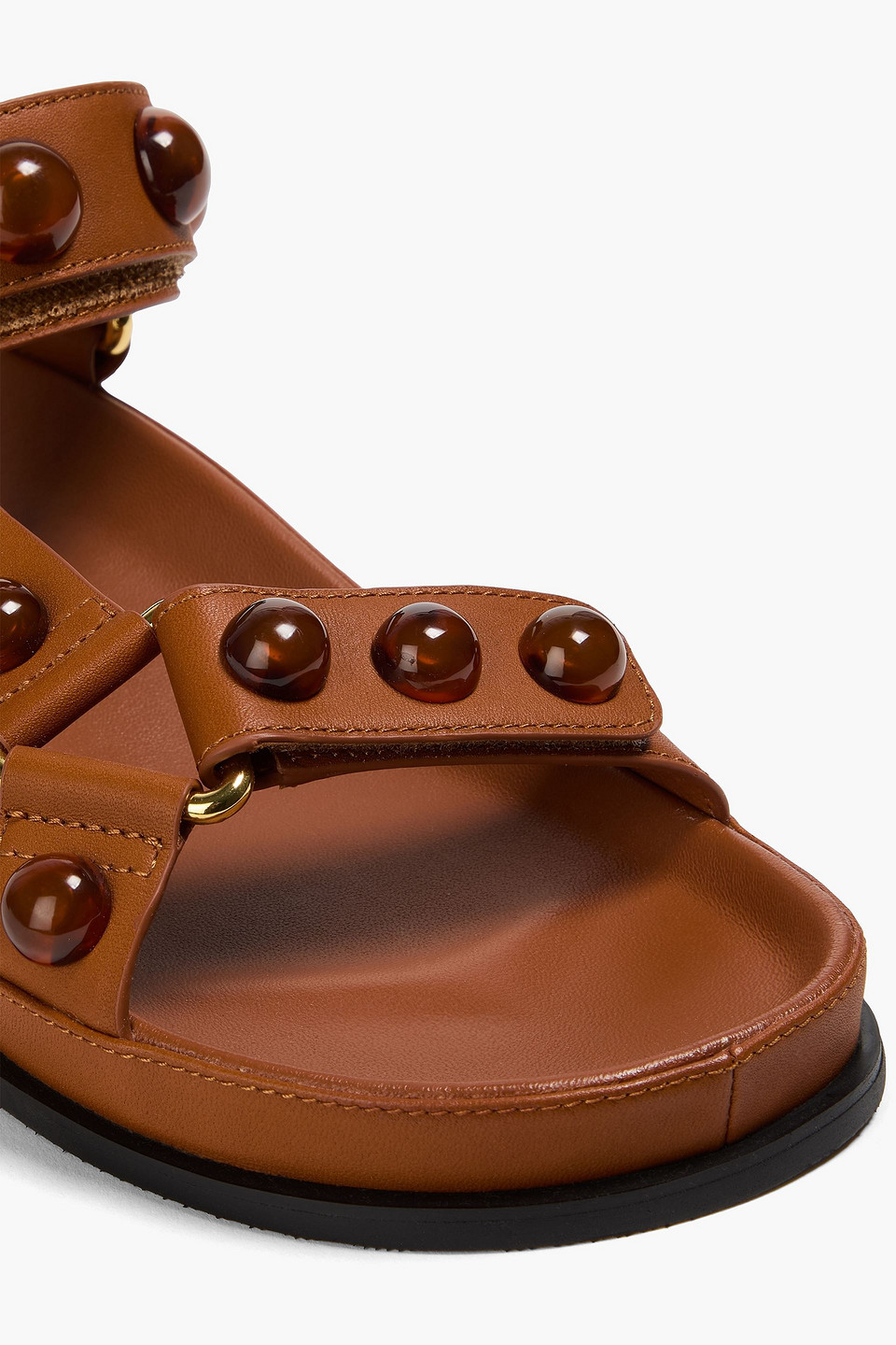 Sandro Embellished Leather Sandals In Light Brown