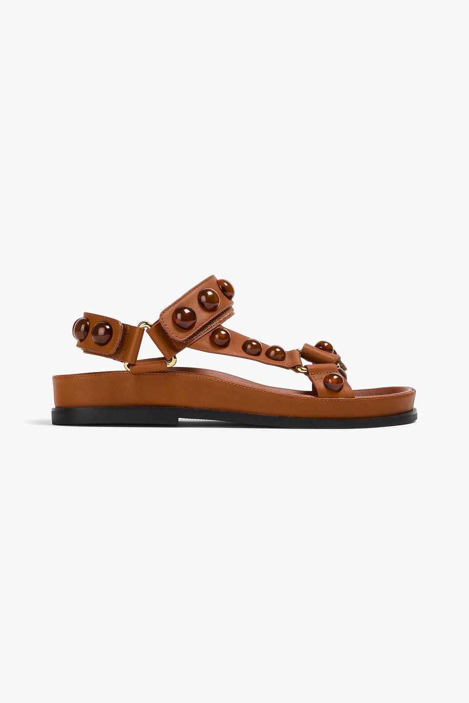 Sandro Embellished Leather Sandals In Light Brown