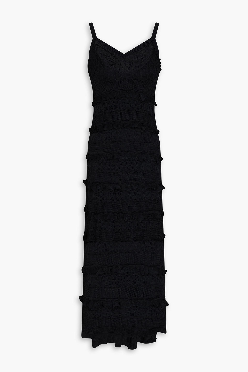Sandro - Ruffled crochet-knit midi dress - Black - FR 40