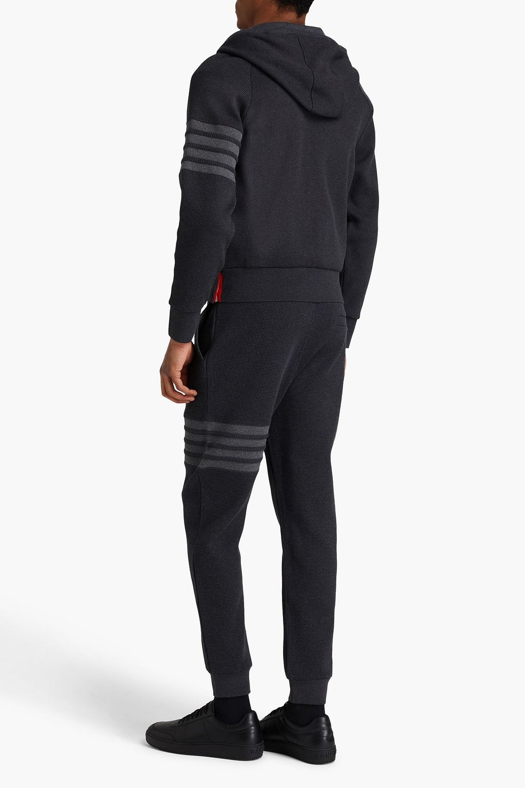 THOM BROWNE Striped waffle-knit cotton zip-up hoodie