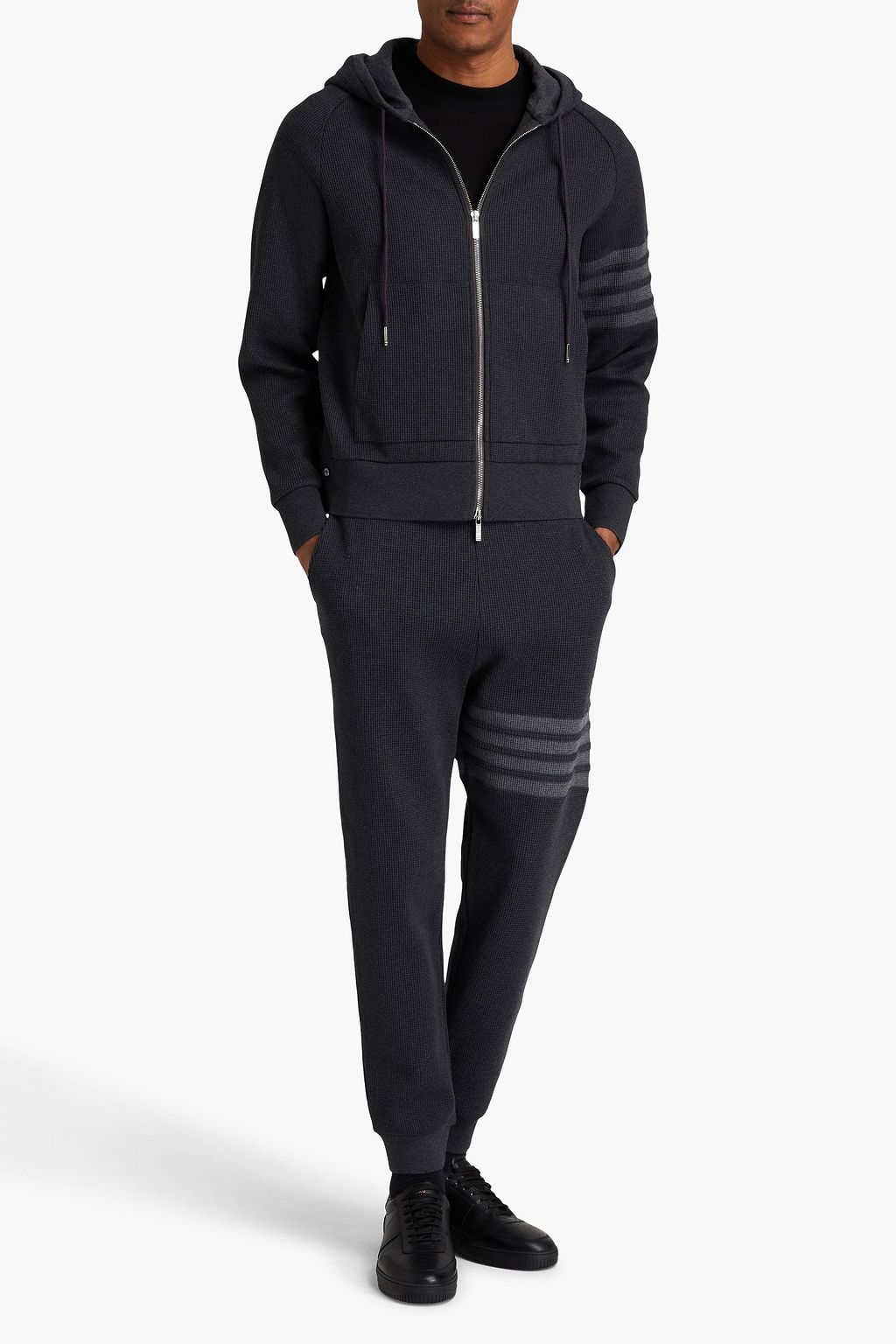 THOM BROWNE Striped waffle-knit cotton zip-up hoodie