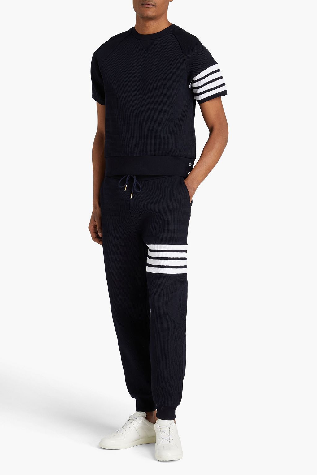 THOM BROWNE Striped waffle-knit cotton T-shirt