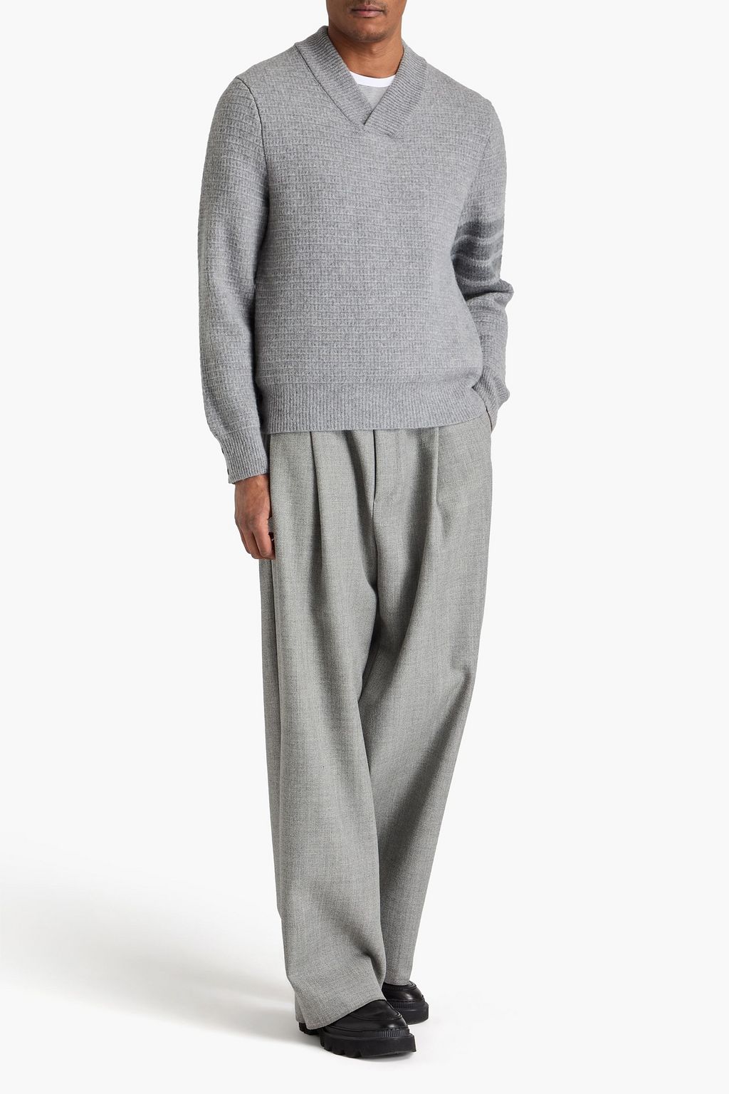 THOM BROWNE Striped wool and cashmere-blend sweater