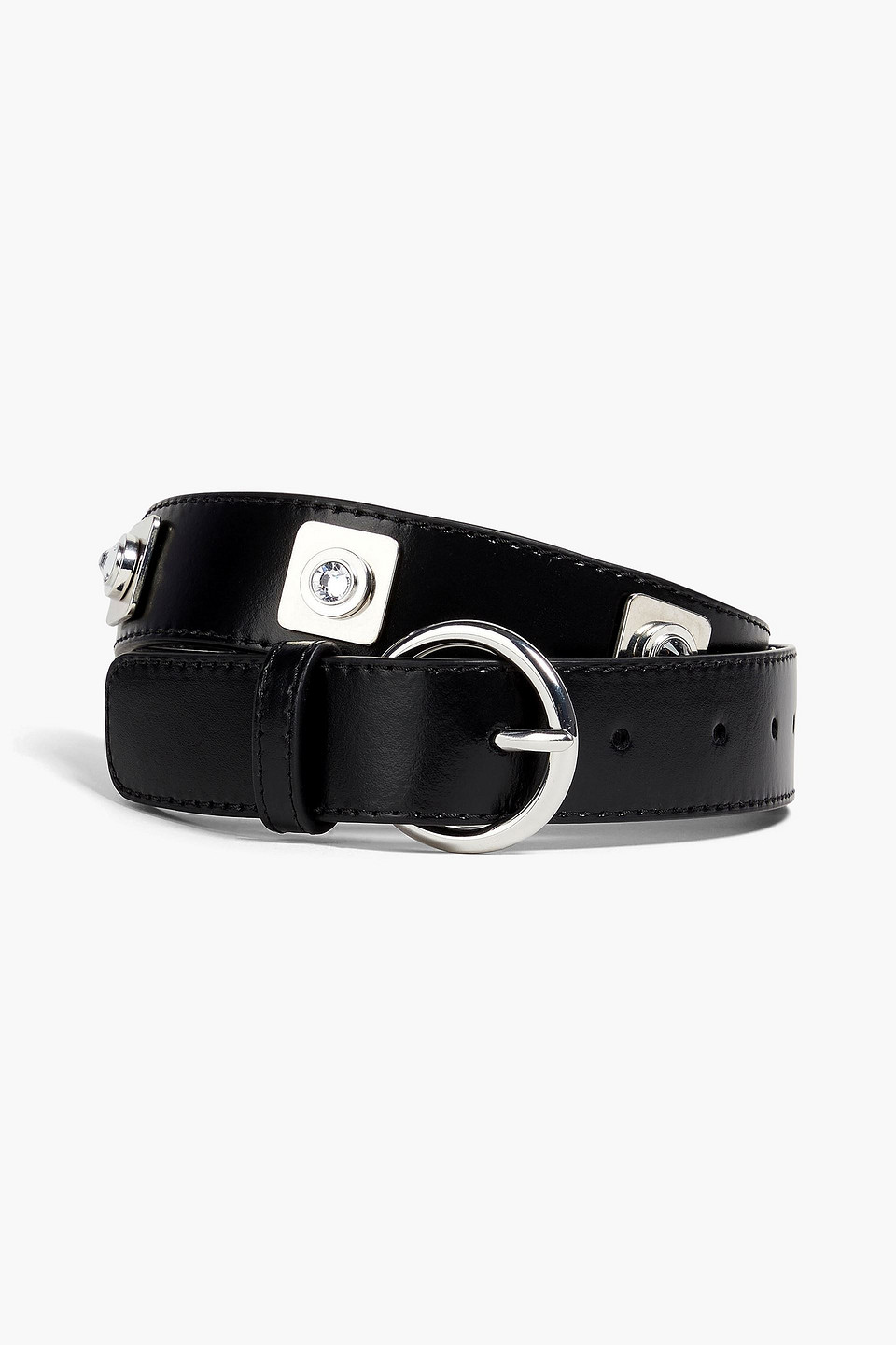 Sandro - Crystal-embellished leather belt - Black - 2
