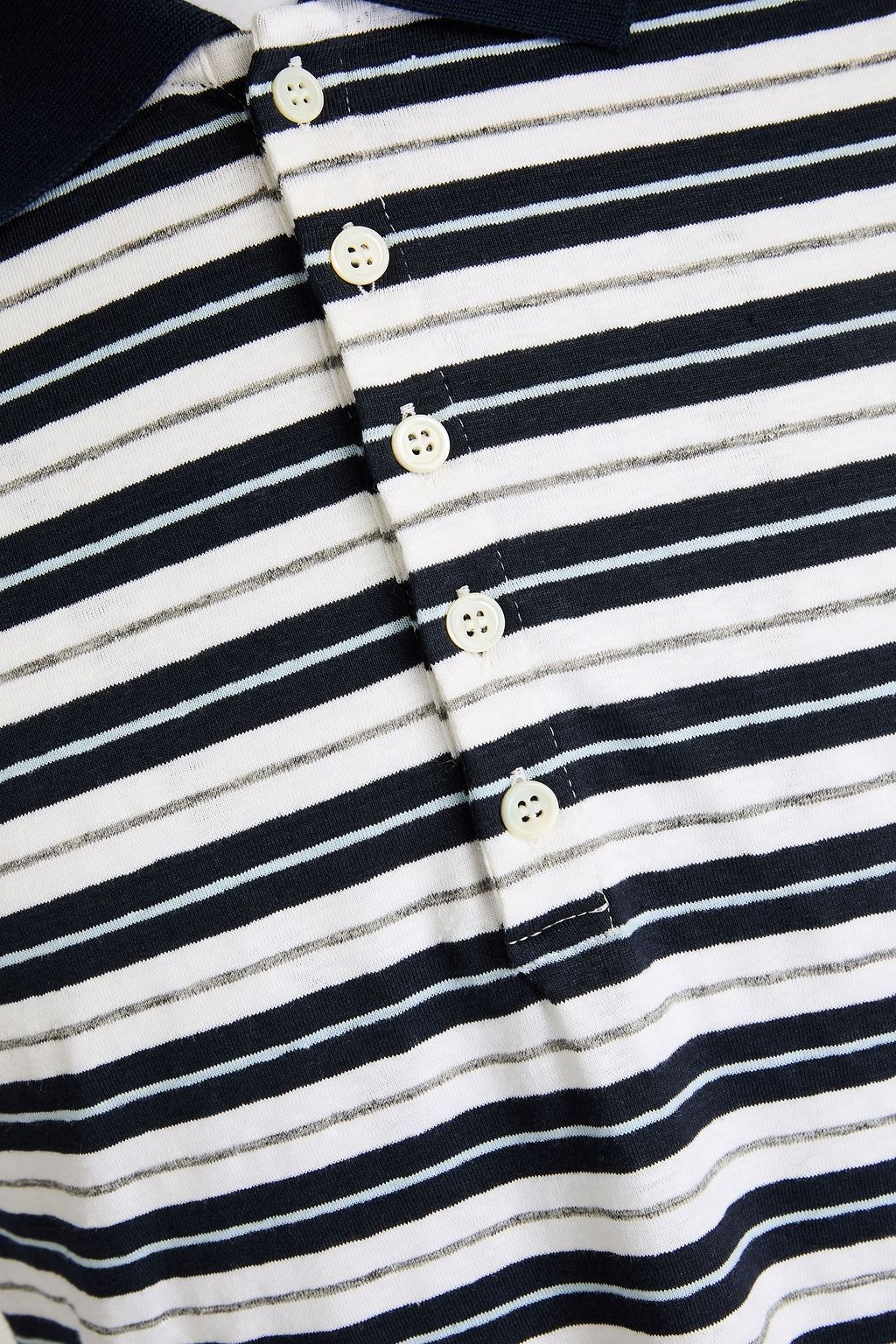 THOM BROWNE Striped linen-blend jersey polo shirt