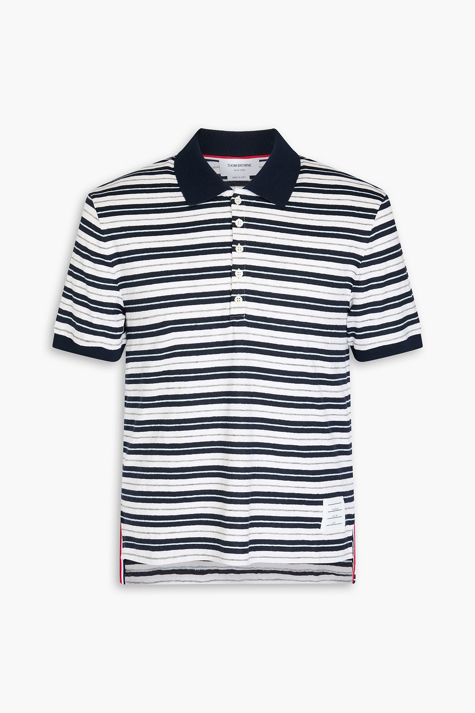 Thom Browne Striped Linen-blend Jersey Polo Shirt