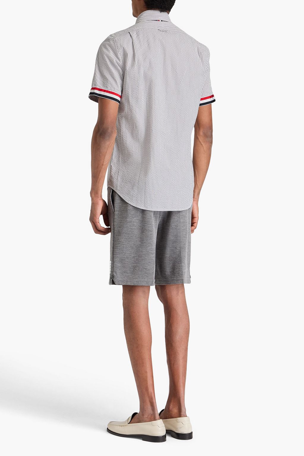 THOM BROWNE Striped cotton-seersucker shirt