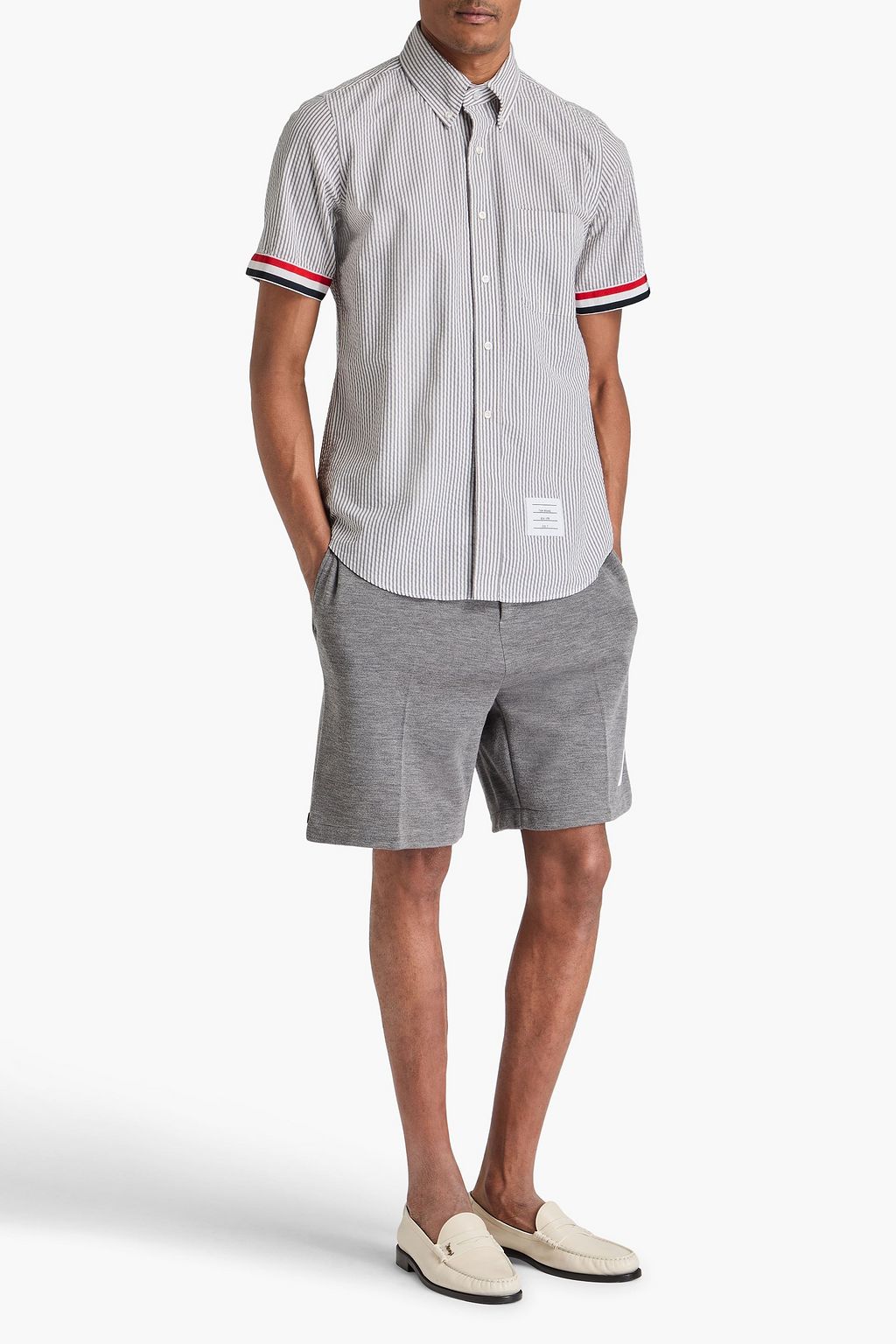 THOM BROWNE Striped cotton-seersucker shirt