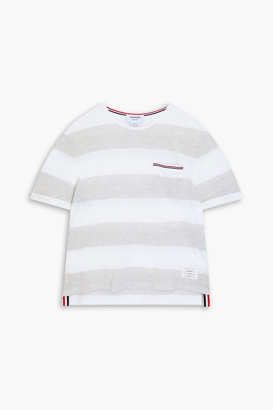 Thom Browne Striped Cotton-piqué T-shirt In Light Gray