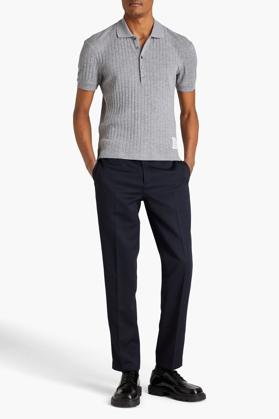  Thom Browne - Poloshirt Aus Gerippter Wolle - Grau - 0 