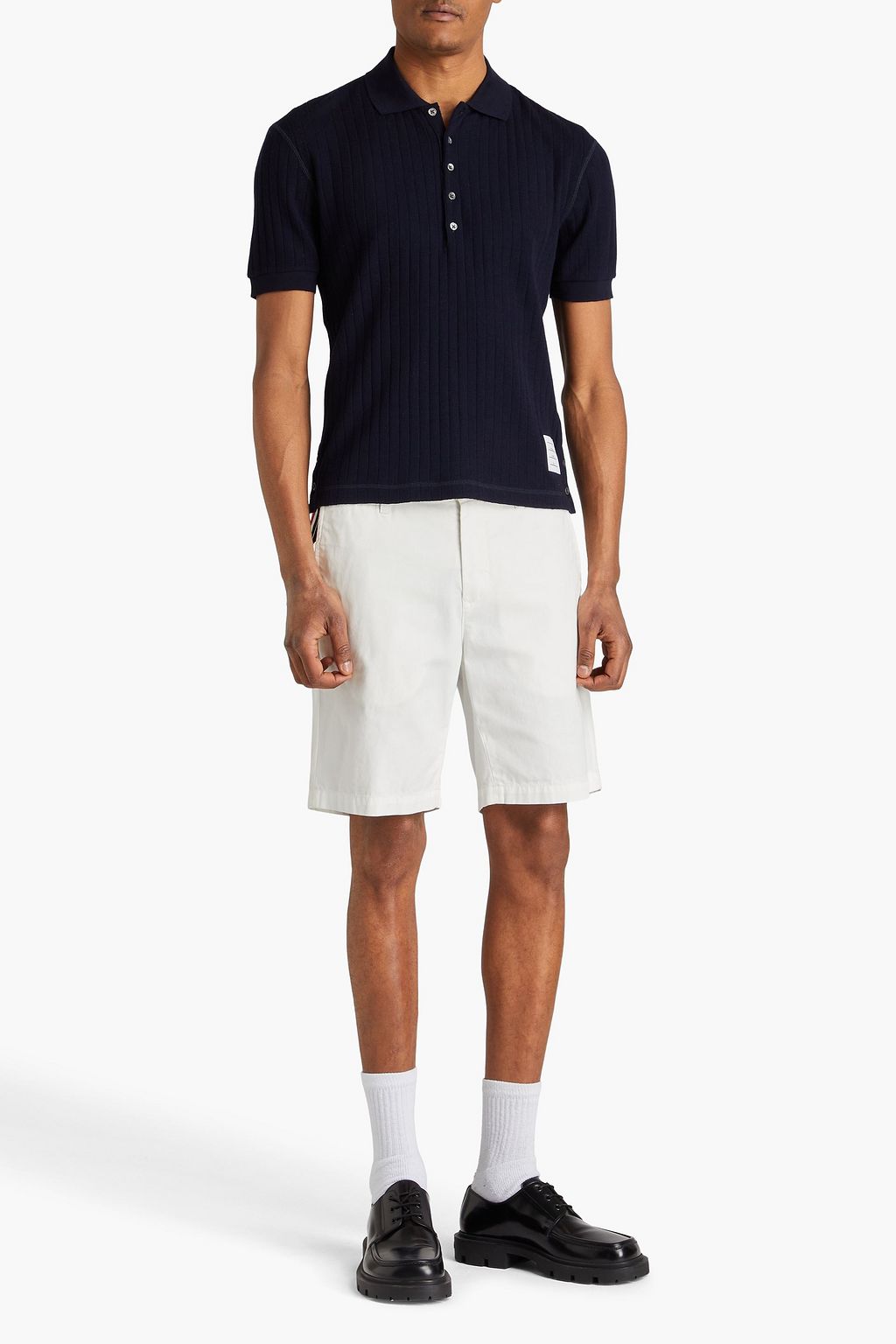 THOM BROWNE قميص بولو من الصوف المضلّع