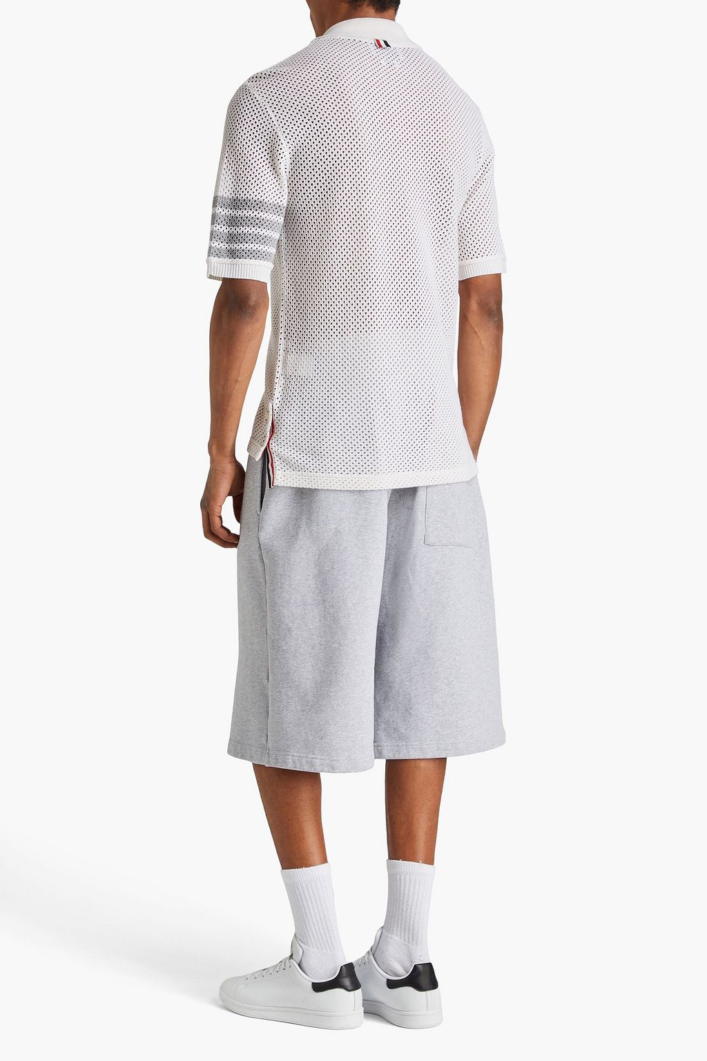 THOM BROWNE قميص بولو من مزيج الكشمير وشبك بتصميم مخطط