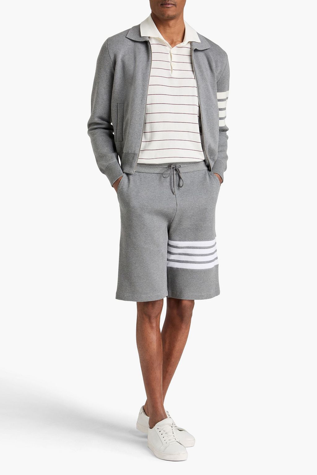 THOM BROWNE شورت من القطن المحبوك بنمط وافل بتصميم مخطط