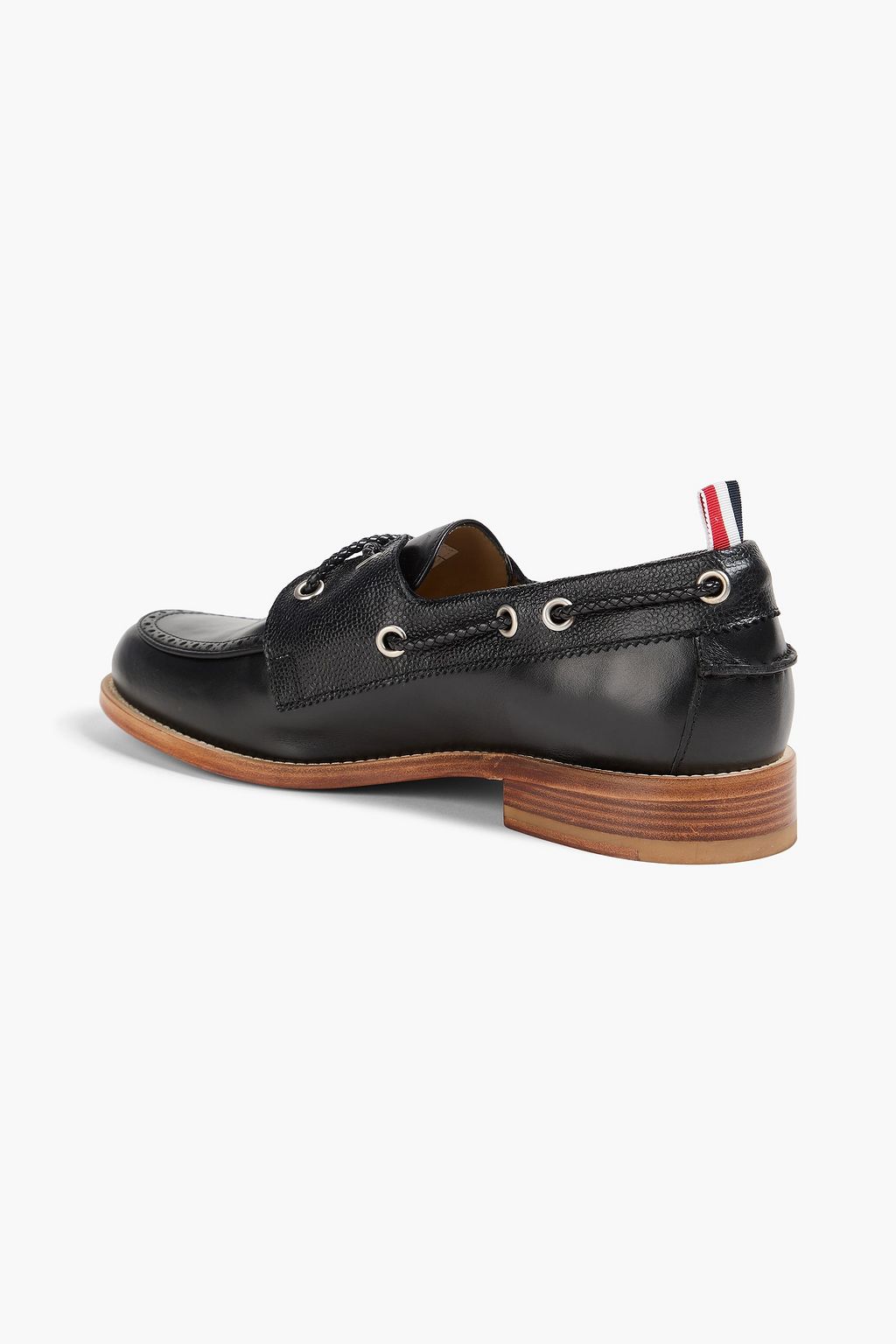 THOM BROWNE حذاء بوت من الجلد المُحبّب والجلد الأملس