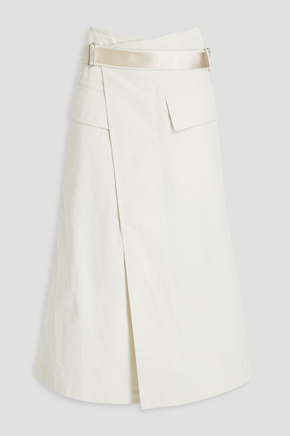 Cotton-blend twill midi wrap skirt