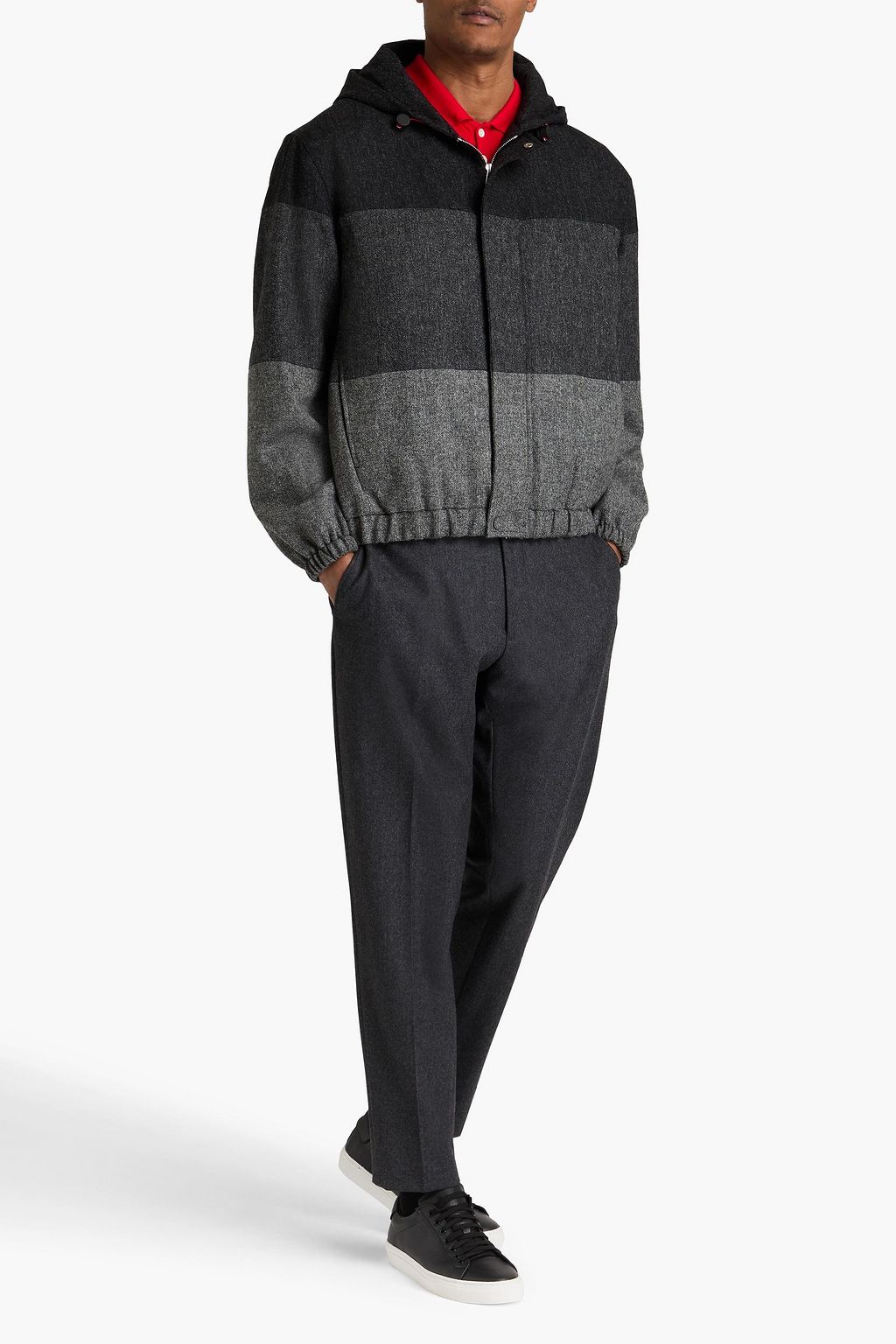 THOM BROWNE Striped wool hooded jacket