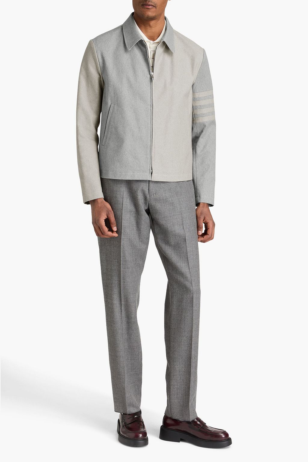 THOM BROWNE جاكيت من الدنيم بلونين بتصميم مخطط