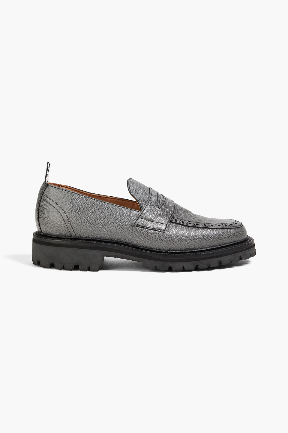 Thom Browne - Perforated pebbled-leather penny loafers - Gray - US 7