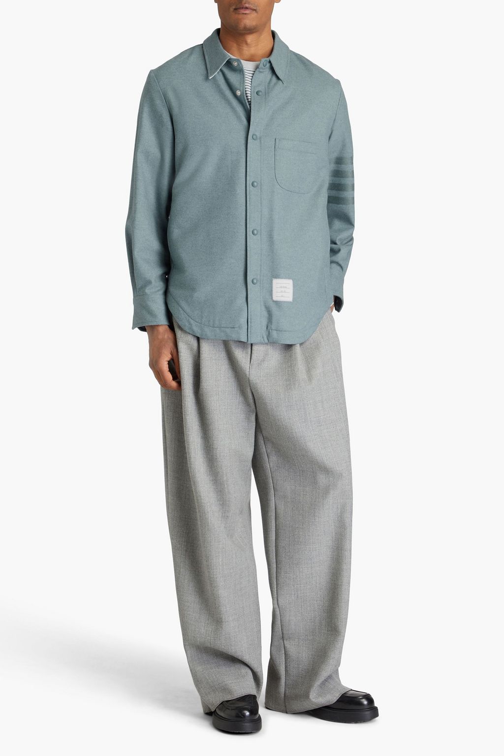 THOM BROWNE Striped wool and cashmere-blend flannel overshirt