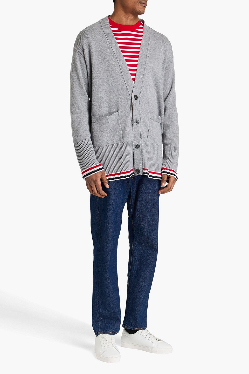 Thom Browne Mélange Wool Cardigan In Gray