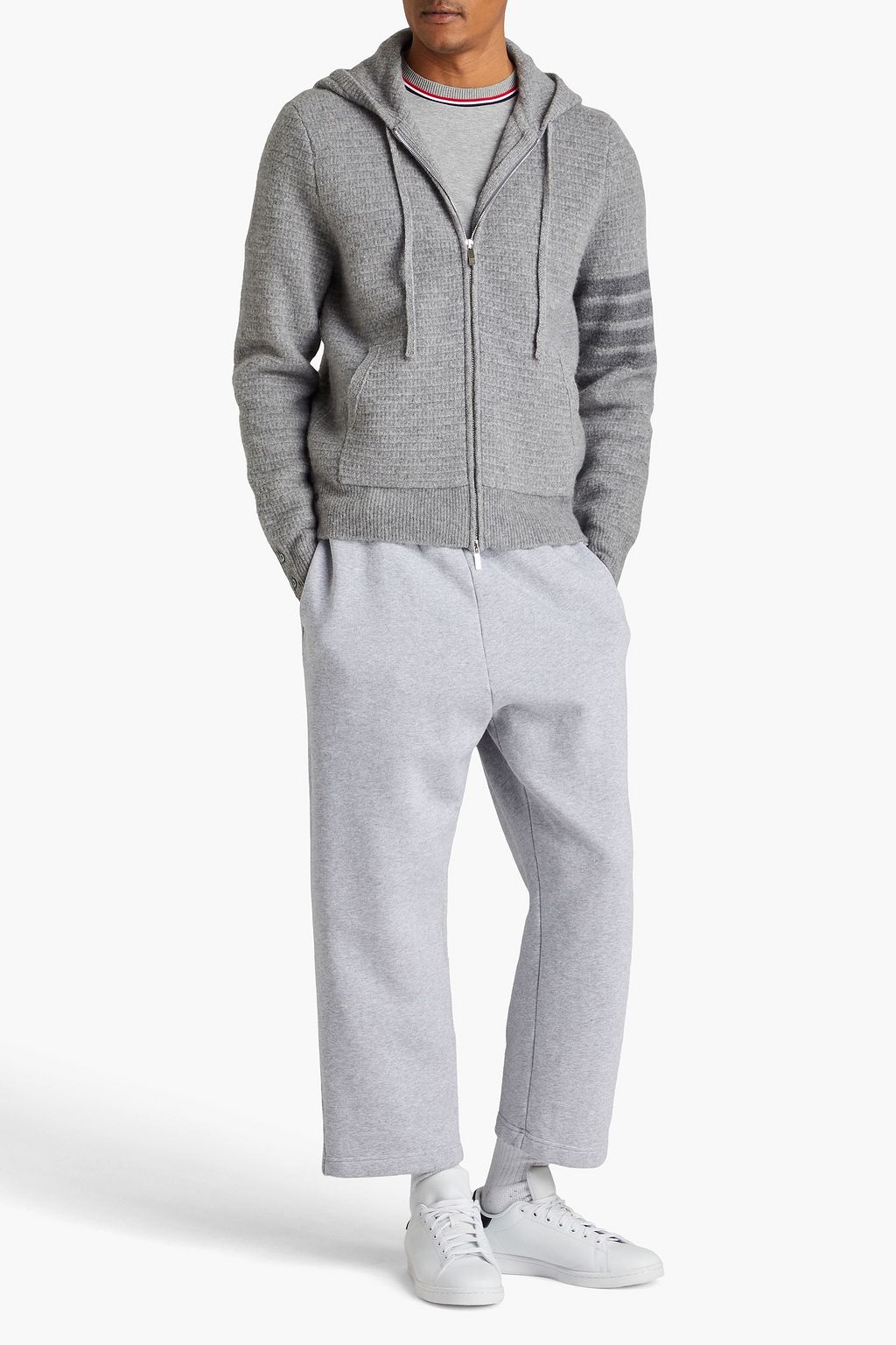 THOM BROWNE Waffle-knit wool and cashmere-blend zip-up hoodie