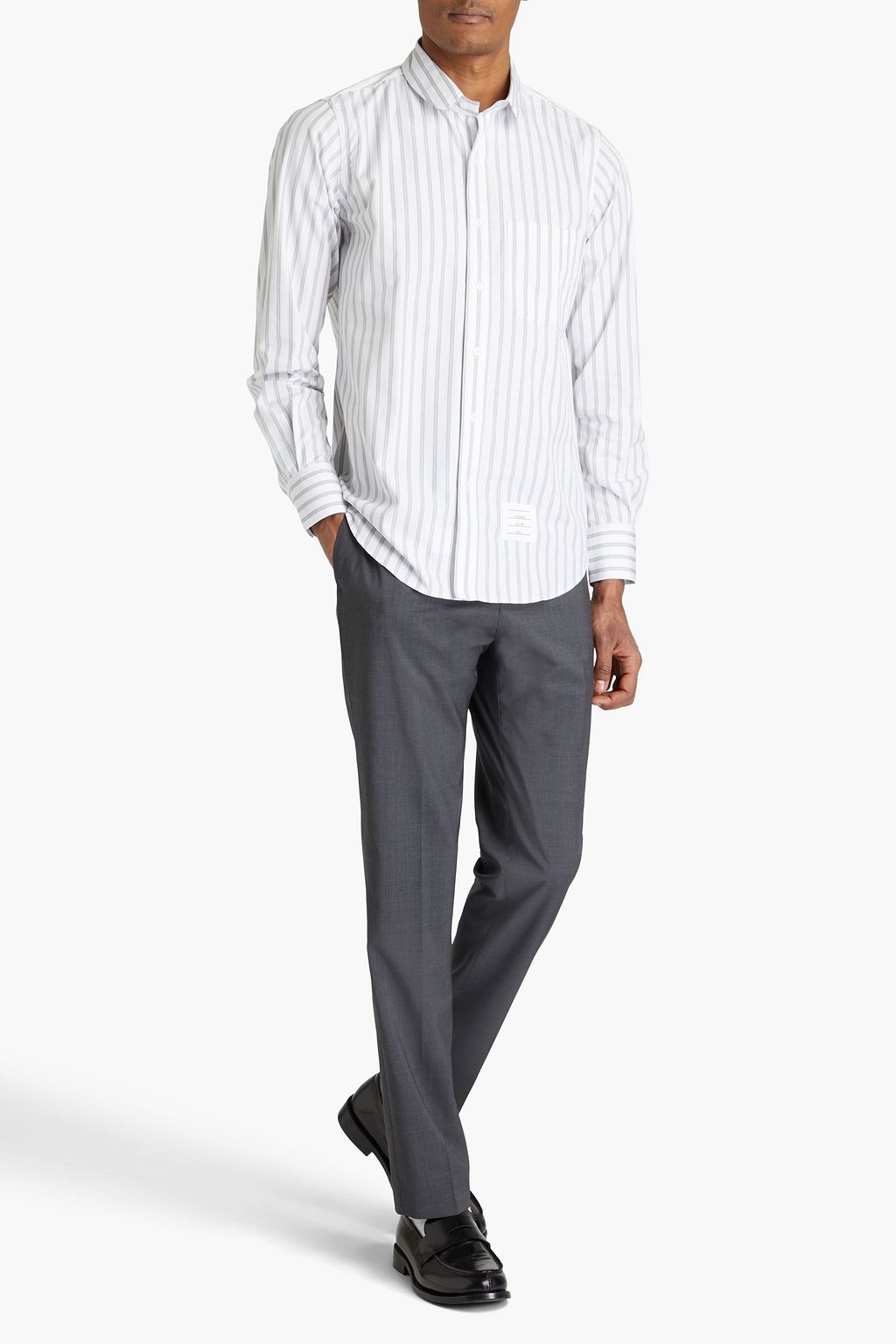 THOM BROWNE Striped cotton-poplin shirt